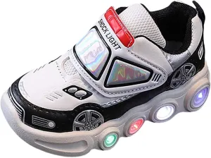 Light Up Toddler Boys Shoes Car Pattern Luminous Sport Sneaker, Little Fashion Cute Soft Sole School Athletic Shoes