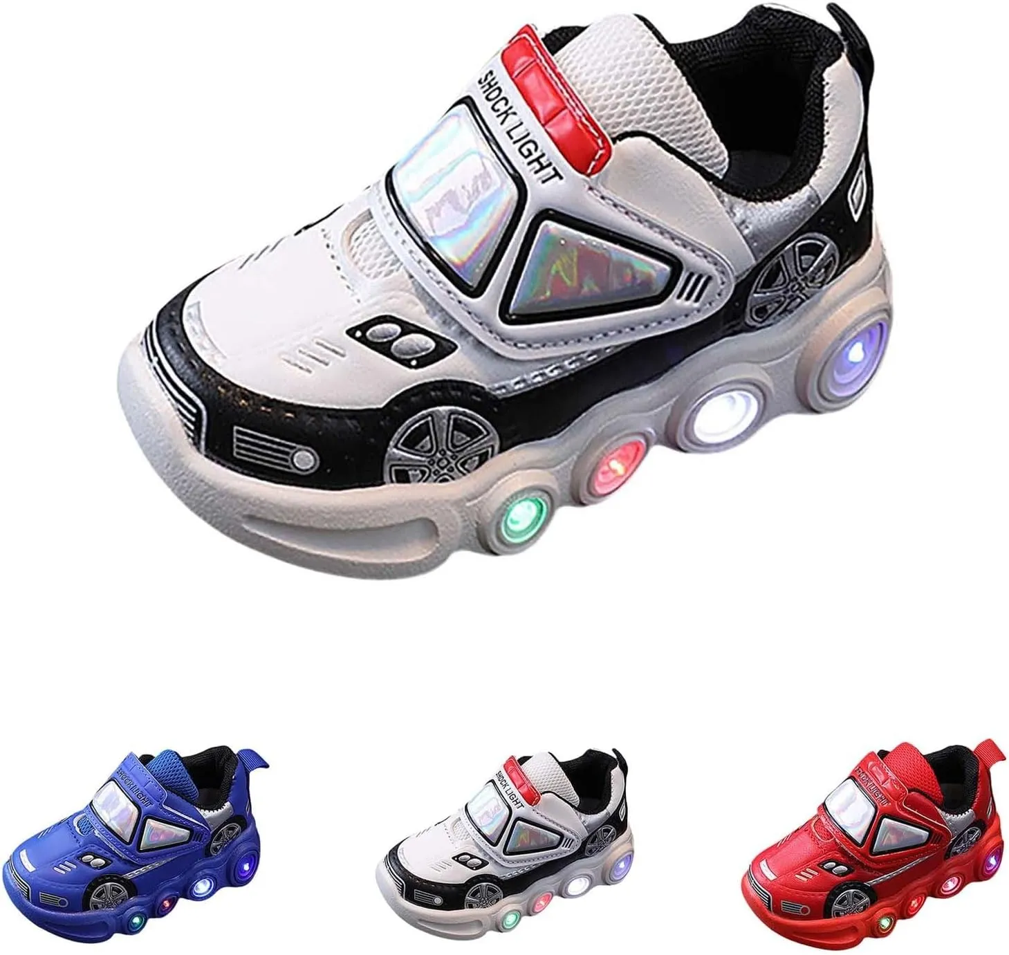 Light Up Toddler Boys Shoes Car Pattern Luminous Sport Sneaker, Little Fashion Cute Soft Sole School Athletic Shoes