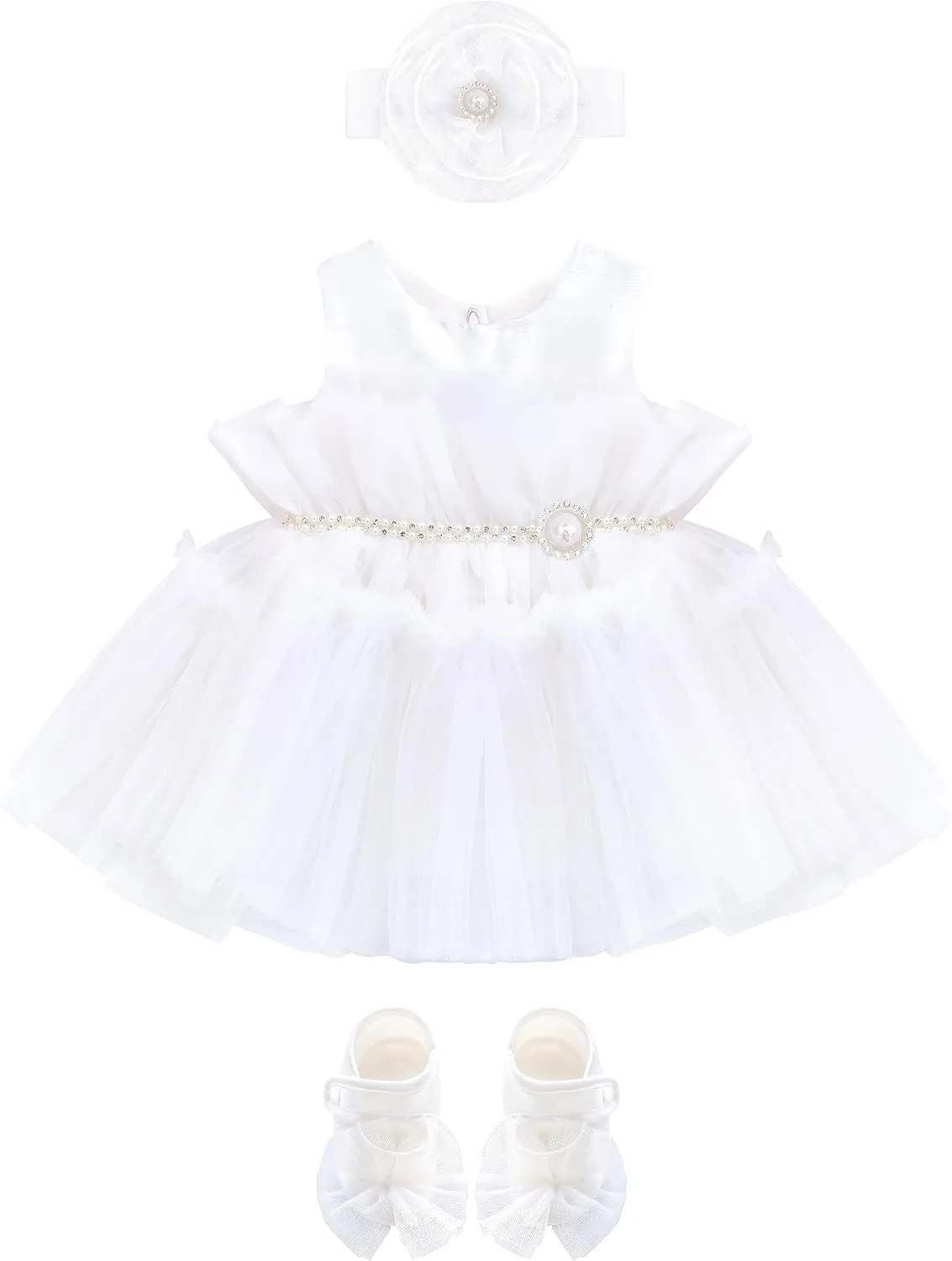 Lilax Baby Girl Tulle Princess Tutu Wedding Dress 3 Piece Set with Matching Shoe and Headband