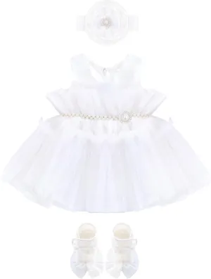 Lilax Baby Girl Tulle Princess Tutu Wedding Dress 3 Piece Set with Matching Shoe and Headband