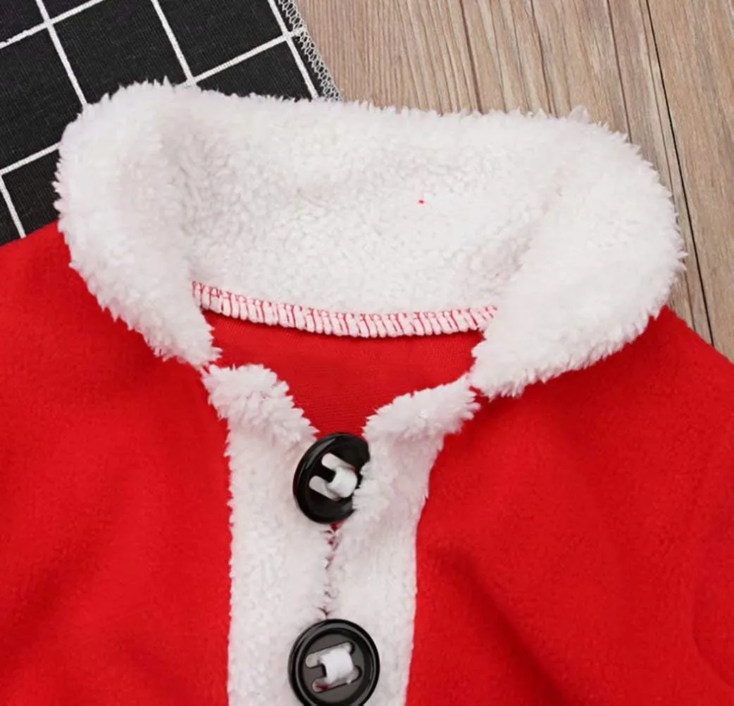 LOTUCY Unisex Baby 4 Pcs Warm Infant Baby Christmas Santa Claus Fleece Tops Coat  Pants  Hat Shoes Infant New Year Clothes