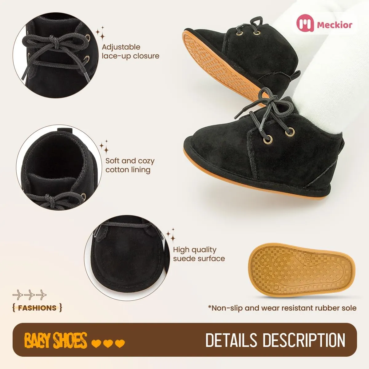Meckior Baby Booties Newborn Infant Unisex Baby Girls Boys Velvet Rubber Anit-Slip Sole Shoes Toddler Fleece Cozy Winter Warm Prewalker Boots