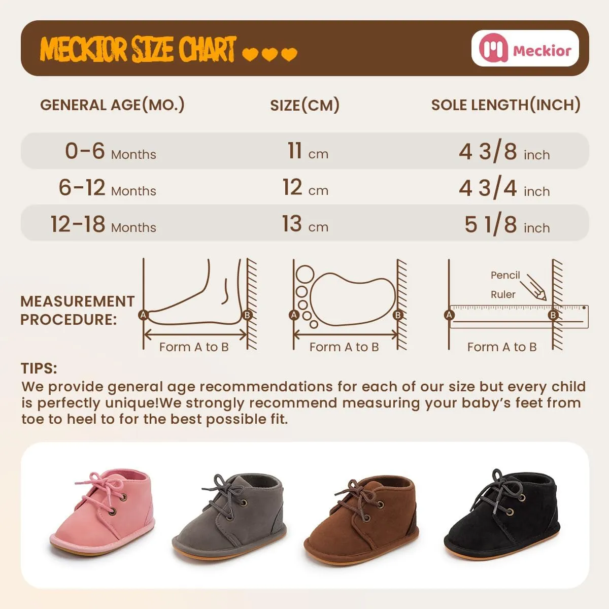 Meckior Baby Booties Newborn Infant Unisex Baby Girls Boys Velvet Rubber Anit-Slip Sole Shoes Toddler Fleece Cozy Winter Warm Prewalker Boots