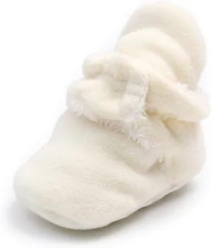 myppgg Newborn Baby Boy Girl Fleece Booties with Anti-Skid Bottom Cozy Winter Warm Socks Toddler Soft Sole Crib Shoes, Beige