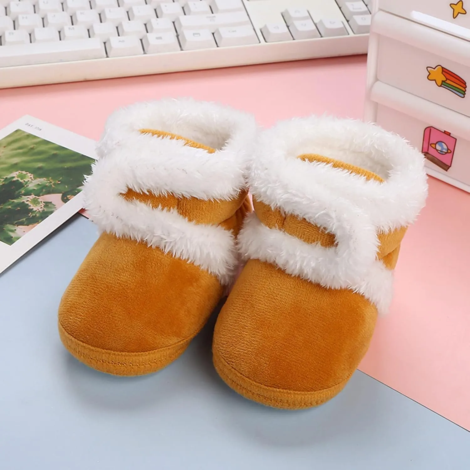 Newborn Baby Boots Ankle Snow Booties Cozy Fleece Socks Shoes with Grippers Stay On Slipper Infant Toddler Crib Shoes