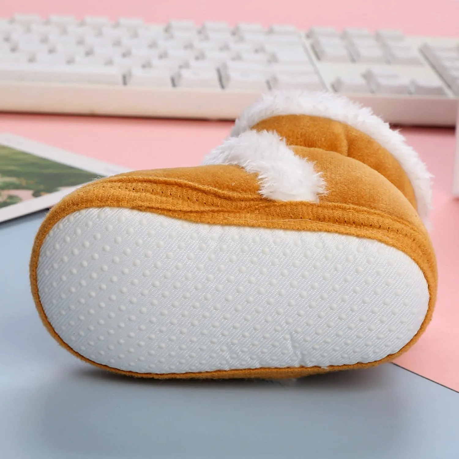 Newborn Baby Boots Ankle Snow Booties Cozy Fleece Socks Shoes with Grippers Stay On Slipper Infant Toddler Crib Shoes