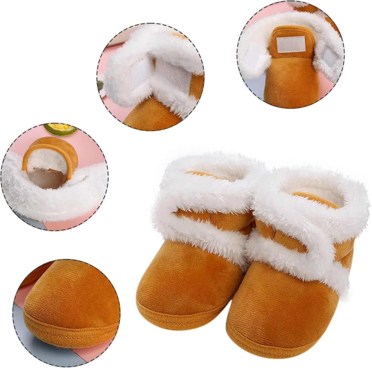Newborn Baby Boots Ankle Snow Booties Cozy Fleece Socks Shoes with Grippers Stay On Slipper Infant Toddler Crib Shoes
