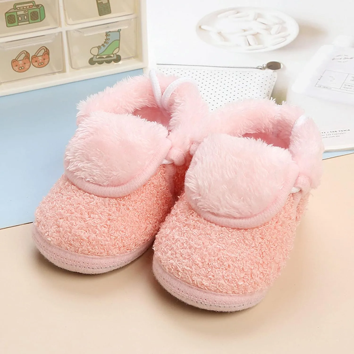 Newborn Baby Cozy Fleece Booties with Grippers Winter Slippers Socks Soft Sole Stay On Infant First Crib Shoes