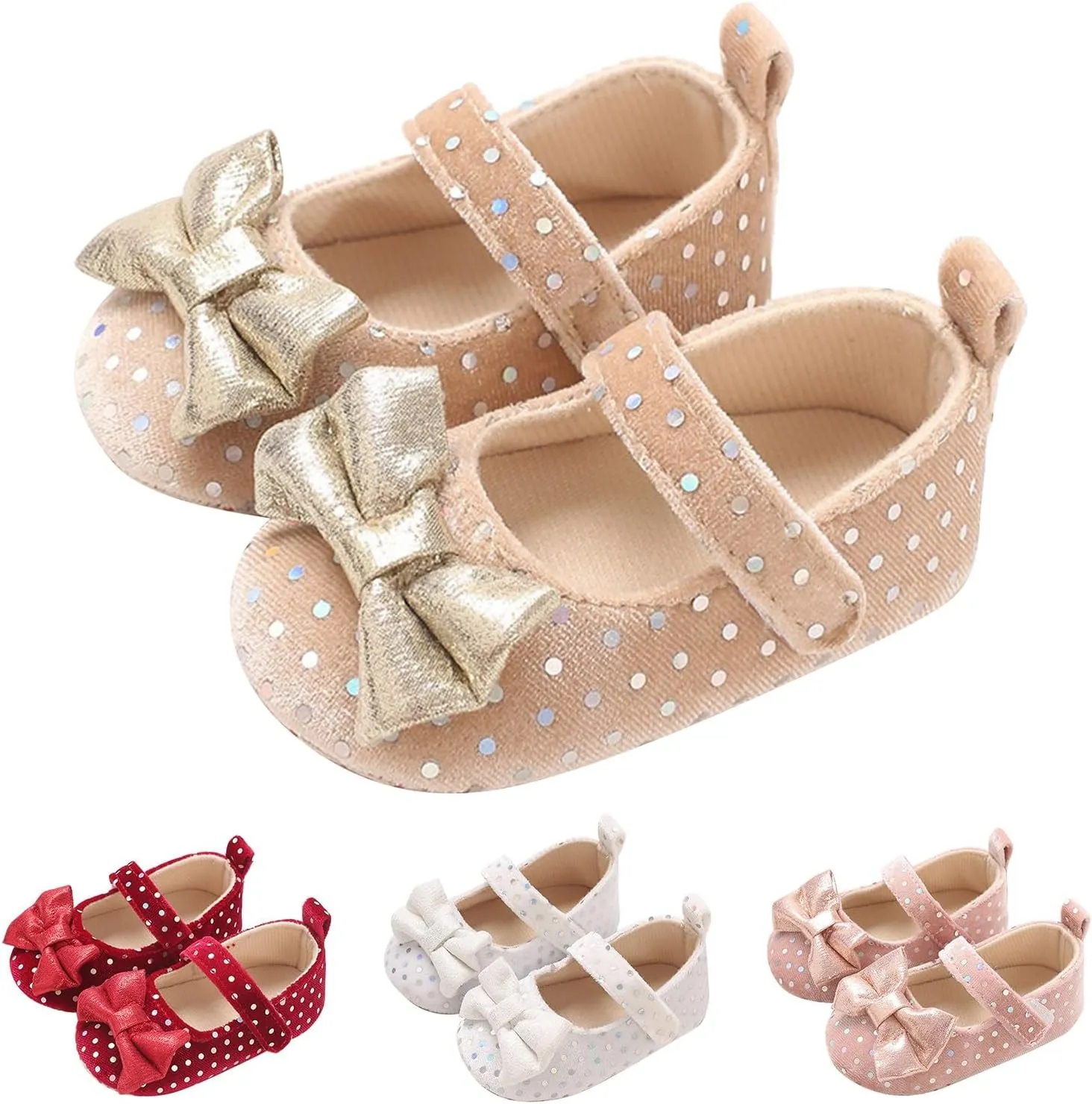 Newborn Baby Girls Dress Shoes Infant Bowknot Soft Sole Mary Jane Premium Lightweight Soft Sole Toddler