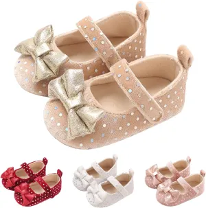 Newborn Baby Girls Dress Shoes Infant Bowknot Soft Sole Mary Jane Premium Lightweight Soft Sole Toddler