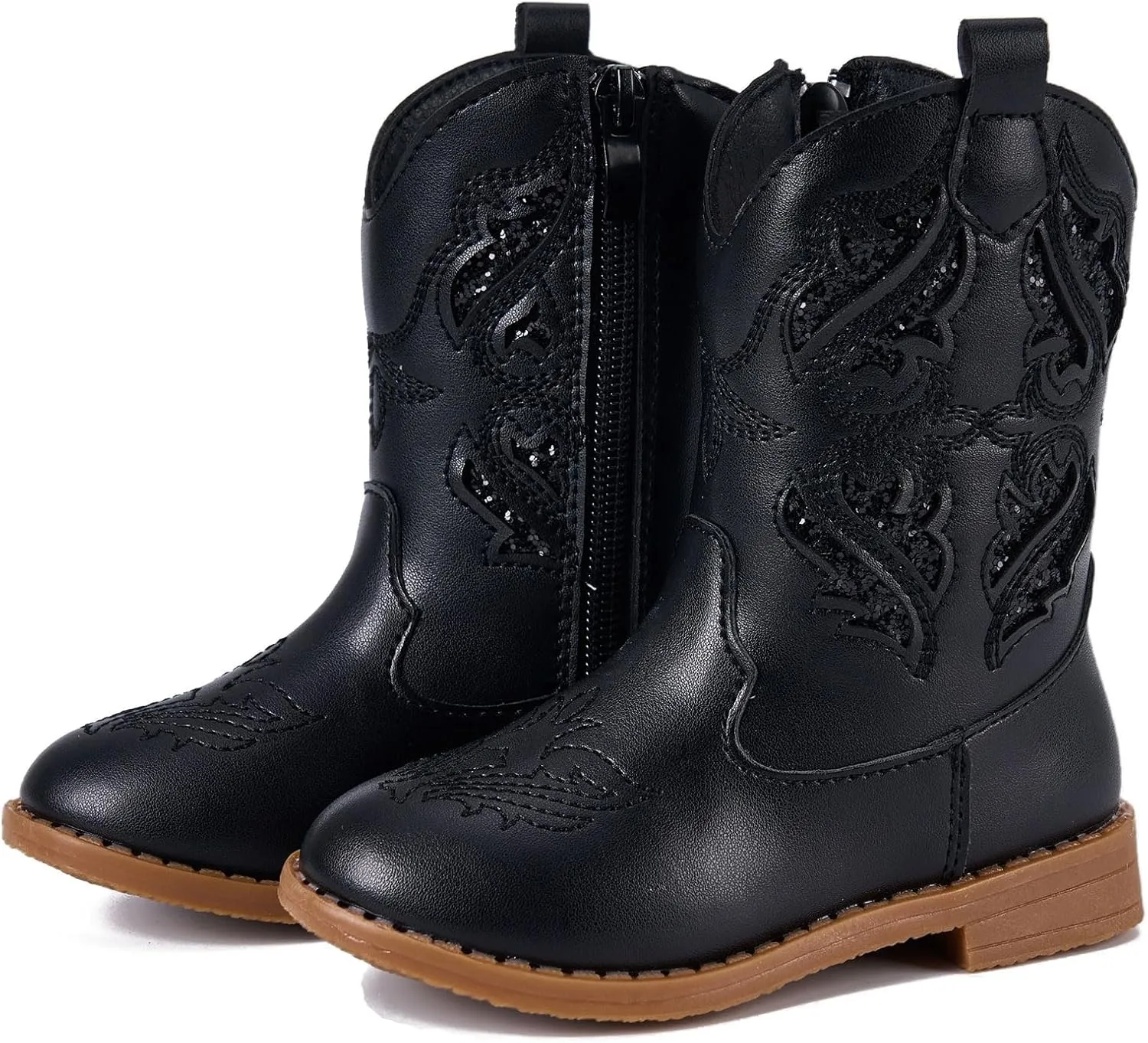 Newsonet Toddler Girls Cowboy Cowgirl Boots Round Toe Western Boots Mid Calf Side Zipper Riding Shoes for All Seasons Spring Summer Winter Fall