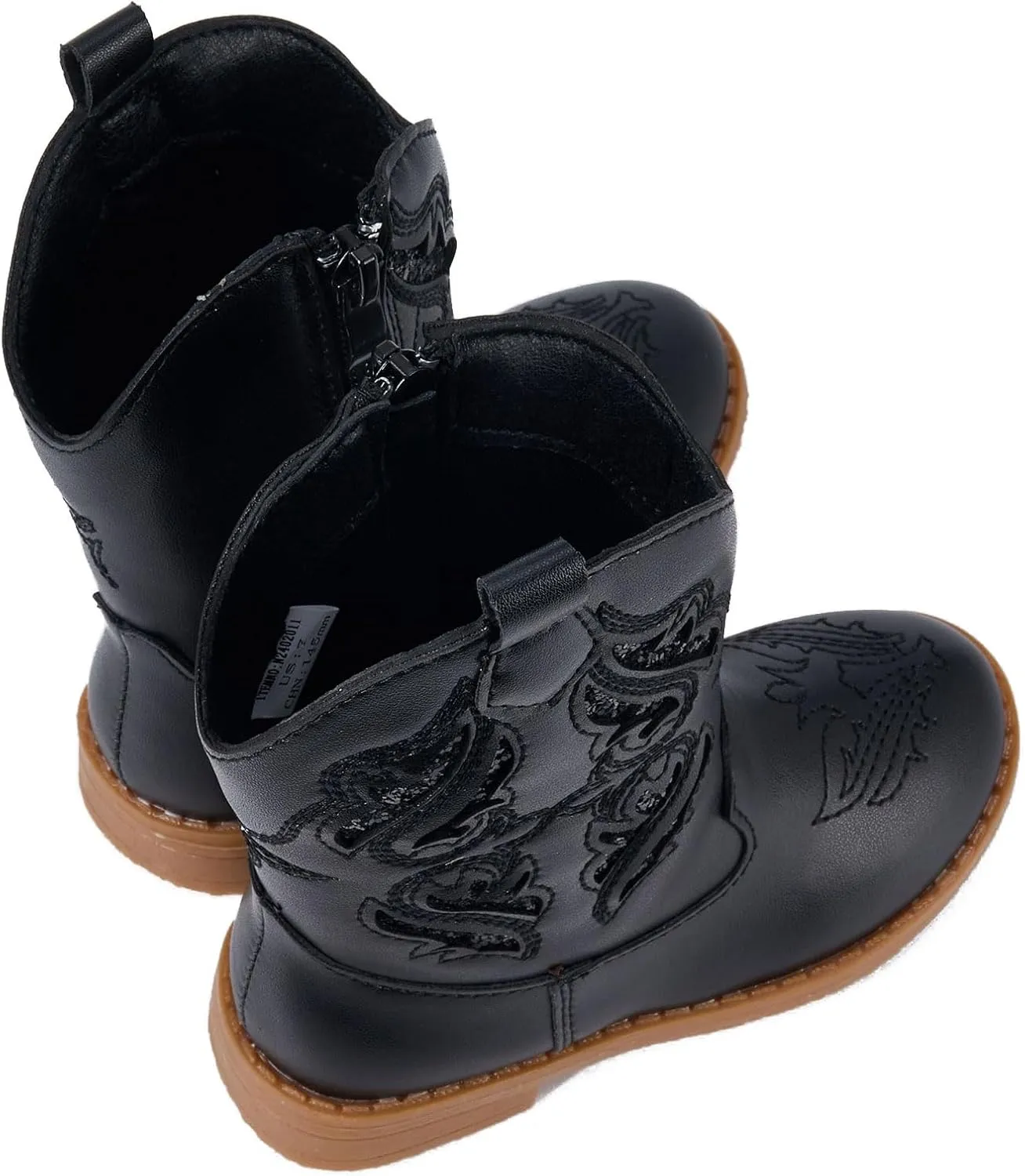 Newsonet Toddler Girls Cowboy Cowgirl Boots Round Toe Western Boots Mid Calf Side Zipper Riding Shoes for All Seasons Spring Summer Winter Fall