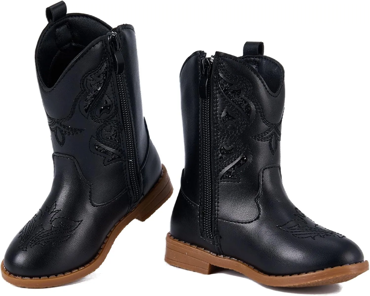 Newsonet Toddler Girls Cowboy Cowgirl Boots Round Toe Western Boots Mid Calf Side Zipper Riding Shoes for All Seasons Spring Summer Winter Fall