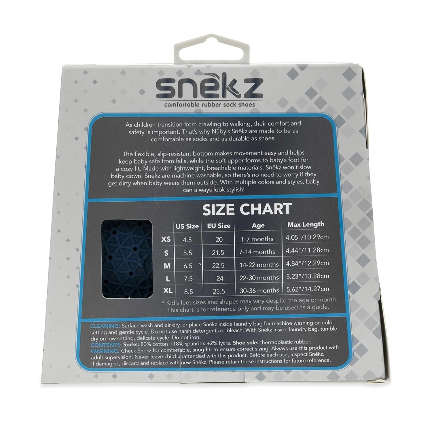 Nuby Snekz Comfortable Rubber Sole Sock Shoes for First Steps- Blue Bear/Large 22-30 Months