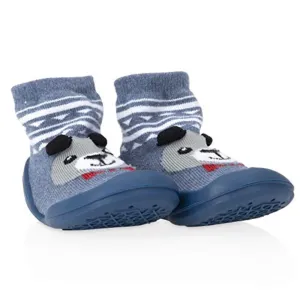 Nuby Snekz Comfortable Rubber Sole Sock Shoes for First Steps- Blue Bear/Large 22-30 Months