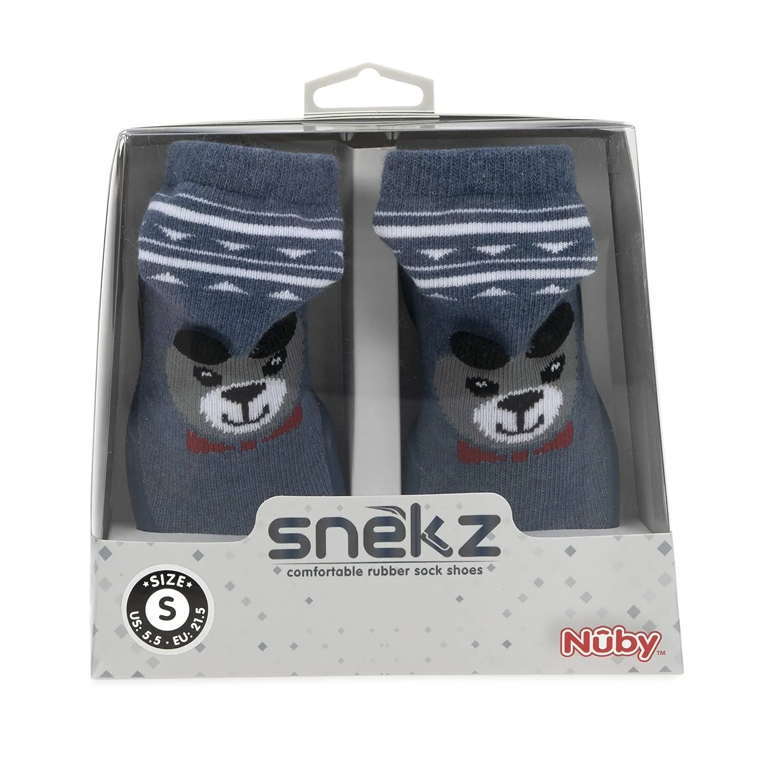 Nuby Snekz Comfortable Rubber Sole Sock Shoes for First Steps- Blue Bear/Large 22-30 Months