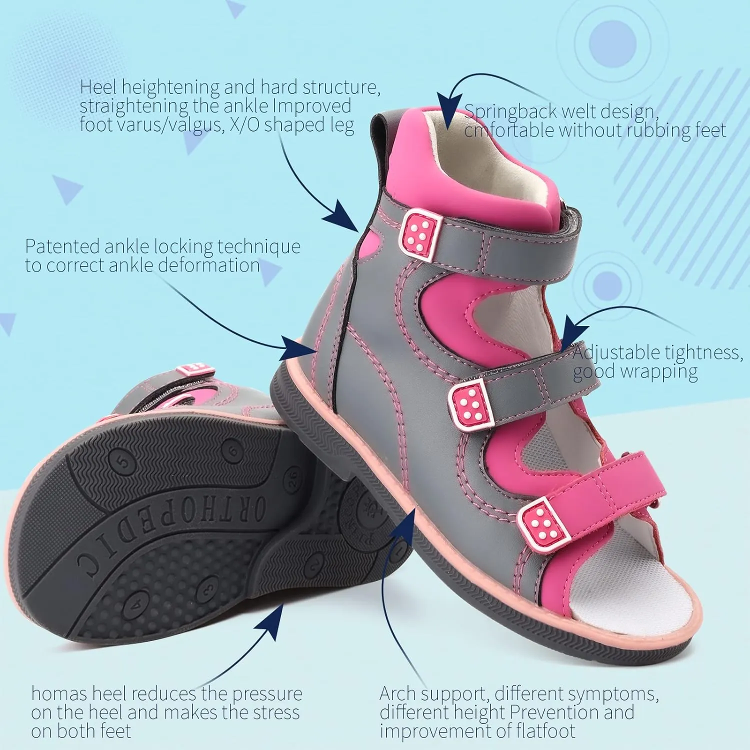 Orthopedic Corrective Sandals for Kids,Children Summer High Top Shoes for Girls and Boys with Arch and Ankle Support,Anti-slip Soles