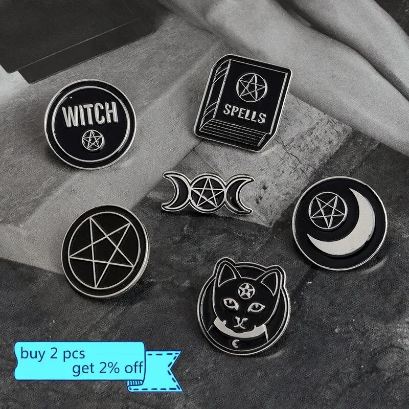 Punk Trendy WITCH kitty enamel pins