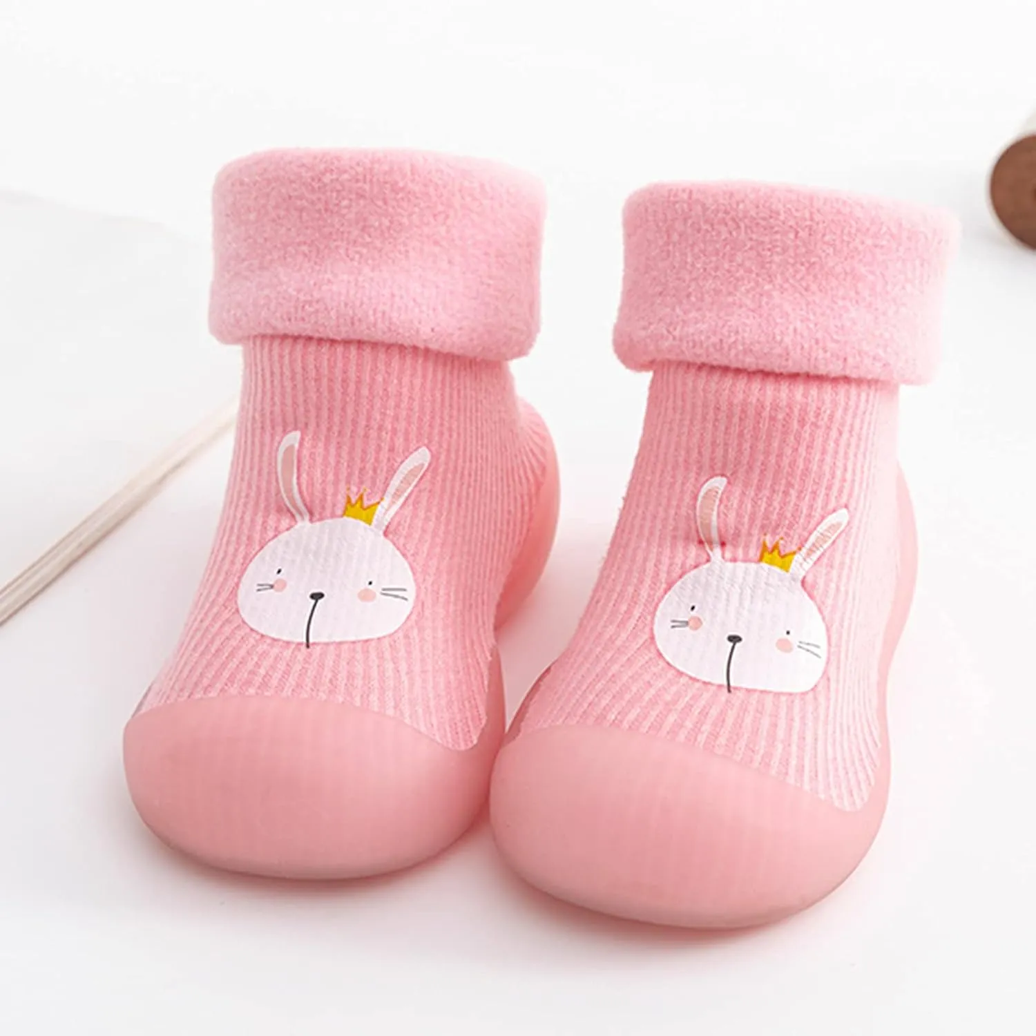 Rubber Boys Girls Sole Toddler Knit Soft Warm Baby Stocking Shoes Socks Slipper Infant Size 4 Shoes Girls (Pink, 22-23)