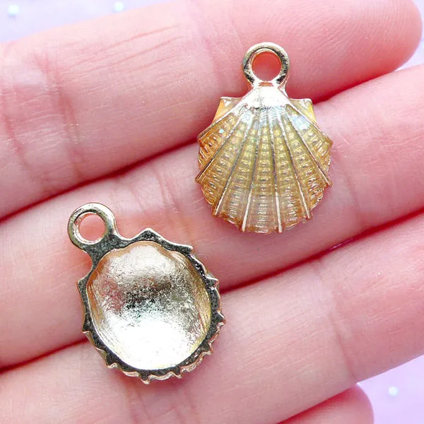 Seashell Enamel Charms | Scallop Shell Charm | Nautical Pendant | Marine Life Jewelry Making (2pcs / Green Yellow / 13mm x 19mm)