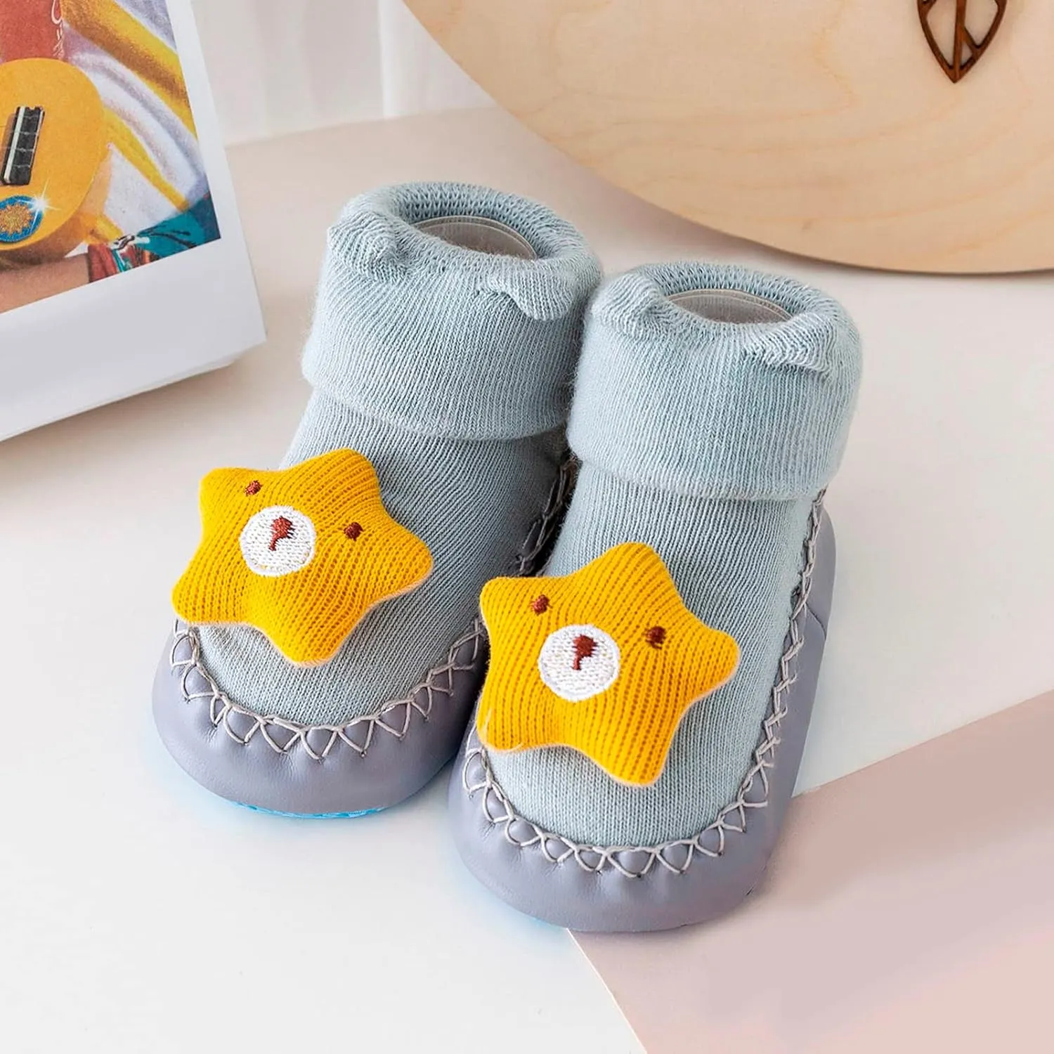 sfdgfhyf Little Girls Soft Sole Shoes Autumn and Winter Comfortable Baby Toddler Shoes Cute Cartoon Pattern (Grey, 6-12 Months)