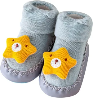 sfdgfhyf Little Girls Soft Sole Shoes Autumn and Winter Comfortable Baby Toddler Shoes Cute Cartoon Pattern (Grey, 6-12 Months)
