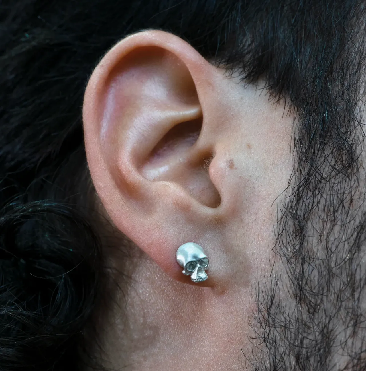 Skull Stud Earrings, Sterling Silver