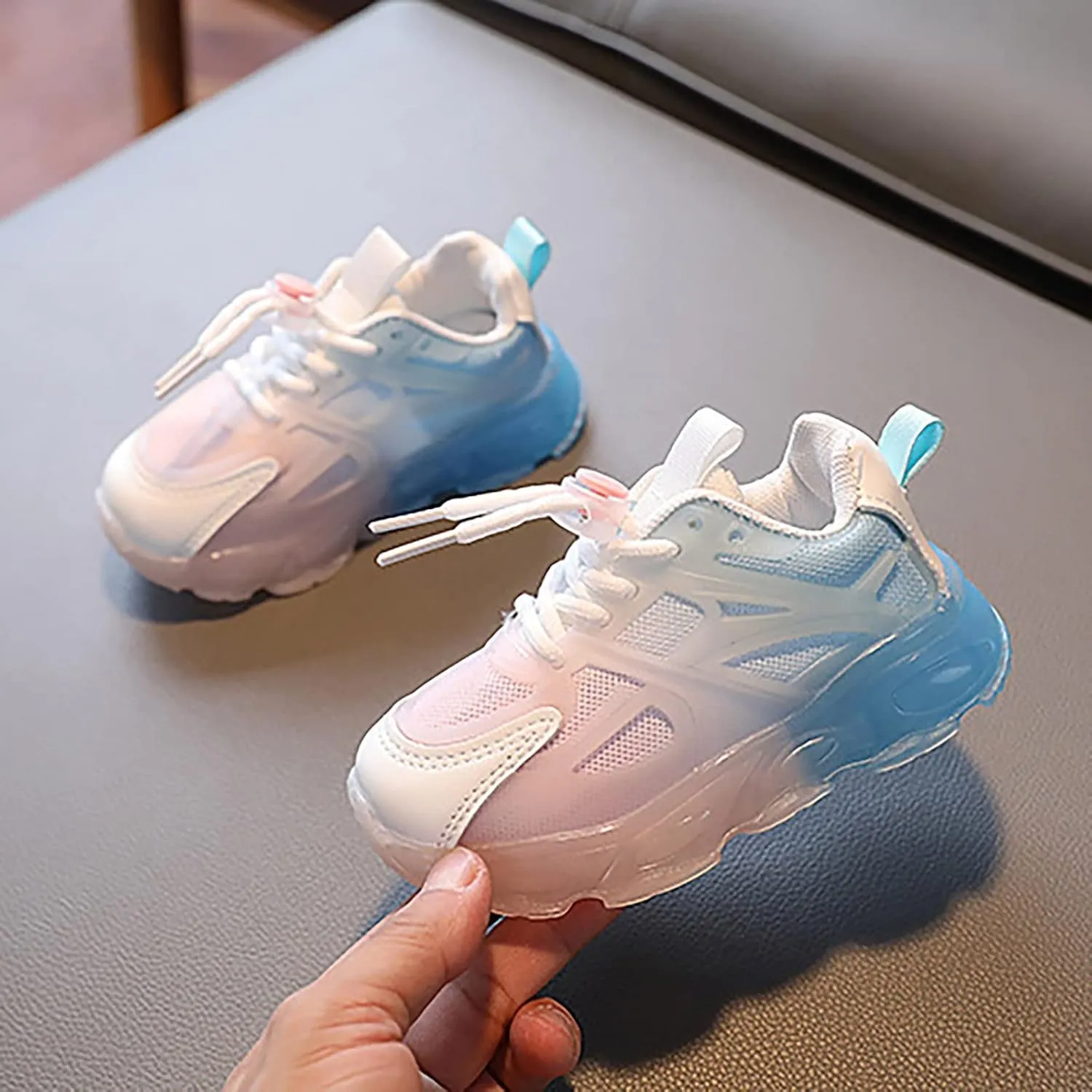 Slip on Girls Children's Sneakers Color Gradient LED Light Shoes Dad Shoes Lace Up Soft Soles Girl Shoes for Toddlers