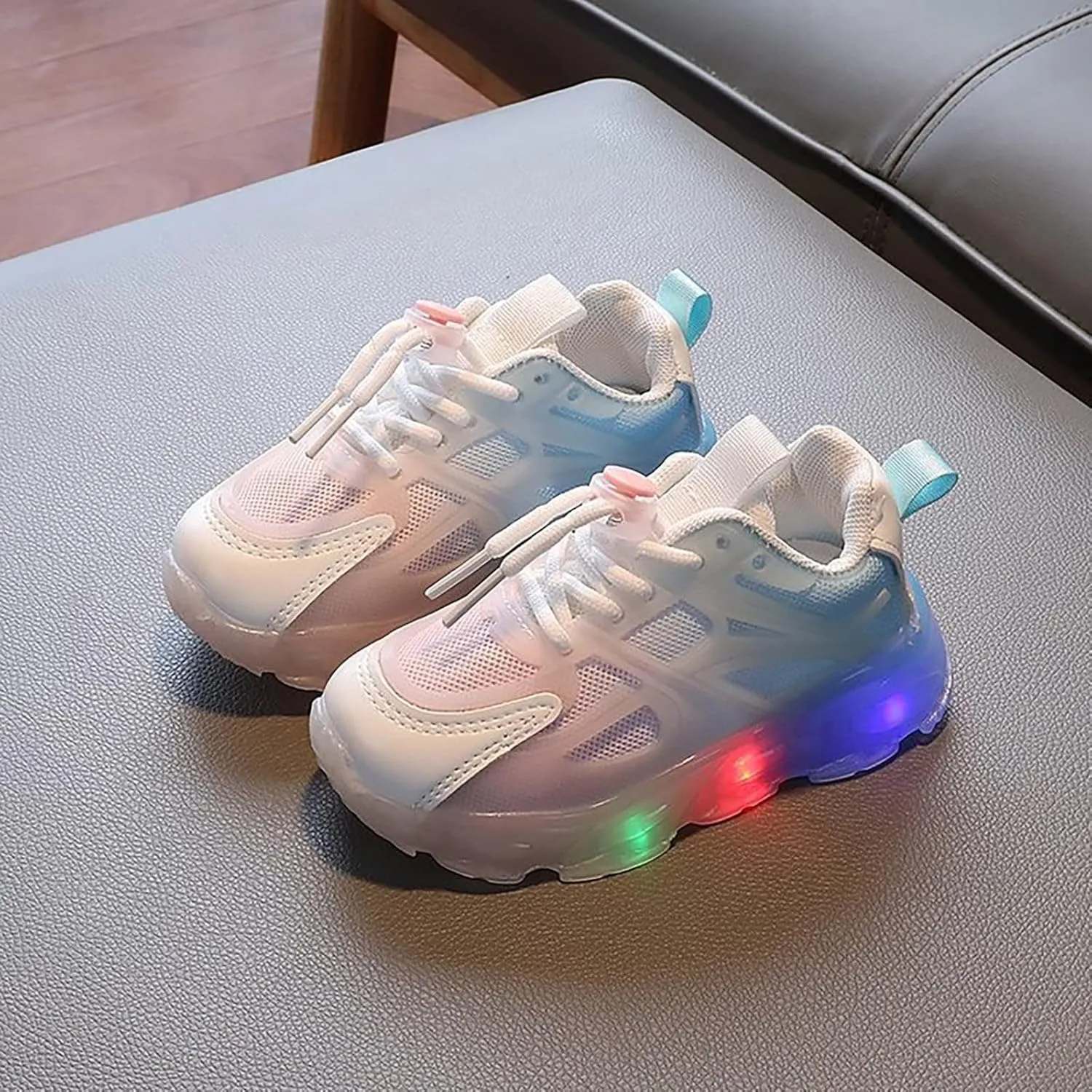 Slip on Girls Children's Sneakers Color Gradient LED Light Shoes Dad Shoes Lace Up Soft Soles Girl Shoes for Toddlers