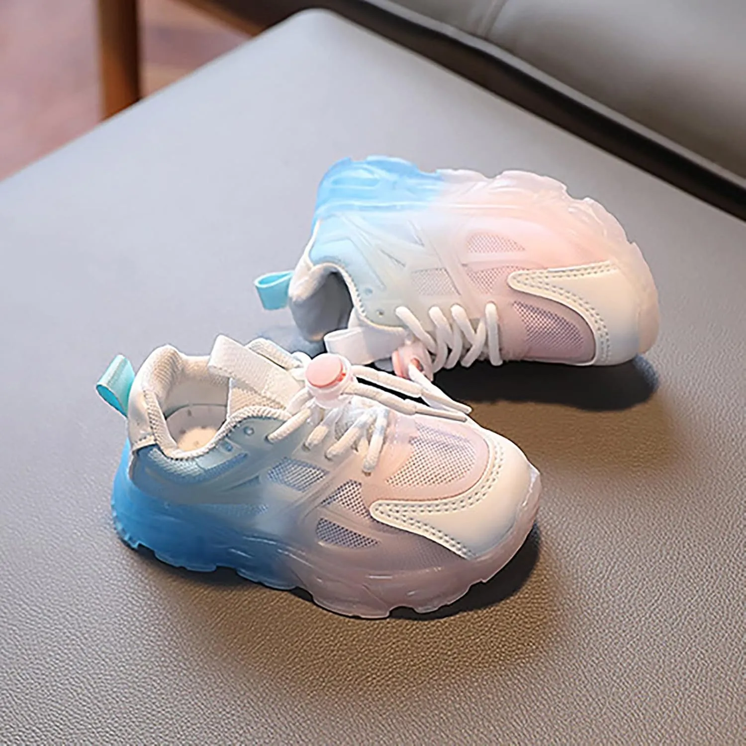 Slip on Girls Children's Sneakers Color Gradient LED Light Shoes Dad Shoes Lace Up Soft Soles Girl Shoes for Toddlers