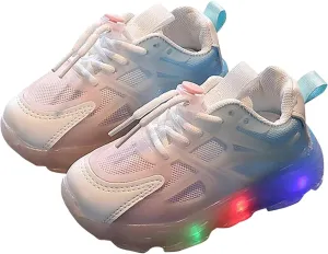 Slip on Girls Children's Sneakers Color Gradient LED Light Shoes Dad Shoes Lace Up Soft Soles Girl Shoes for Toddlers
