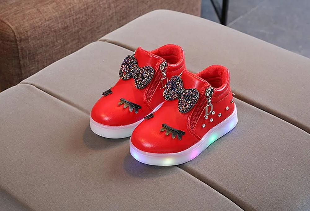 Sport LED Girls Baby Infant Boots Bowknot Kids Luminous Shoes Baby Shoes Kids Shoes Size 1