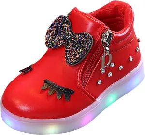Sport LED Girls Baby Infant Boots Bowknot Kids Luminous Shoes Baby Shoes Kids Shoes Size 1