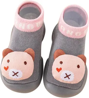 Summer and Autumn Comfortable Infant Toddler Shoes Cute Owl Bear Children Mesh Breathable Floor Kids Slip Shoes Grey