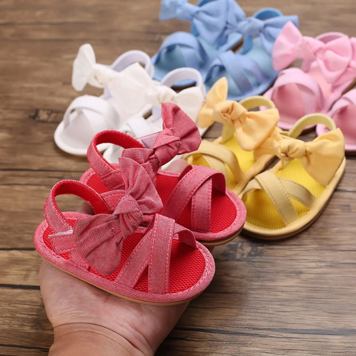 Summer Children Baby Toddler Shoes Girls Sandals Flat Bottom Light Open Toe Solid Color Bow Back Baby Sandals 12 Months