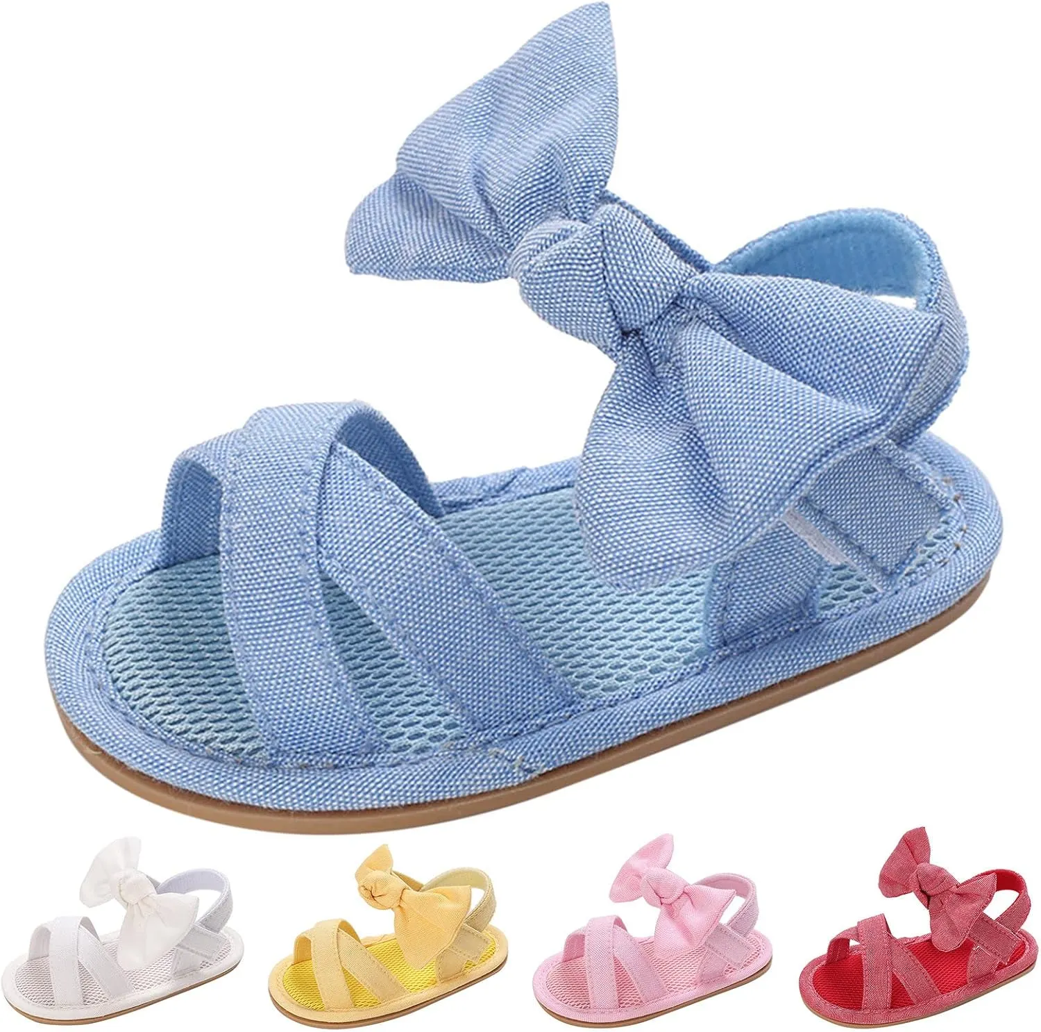 Summer Children Baby Toddler Shoes Girls Sandals Flat Bottom Light Open Toe Solid Color Bow Back Baby Sandals 12 Months