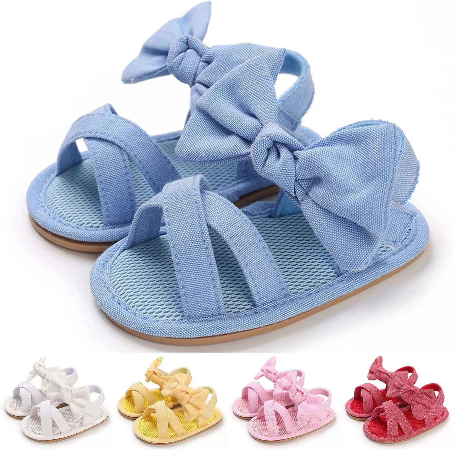 Summer Children Baby Toddler Shoes Girls Sandals Flat Bottom Light Open Toe Solid Color Bow Back Baby Sandals 12 Months