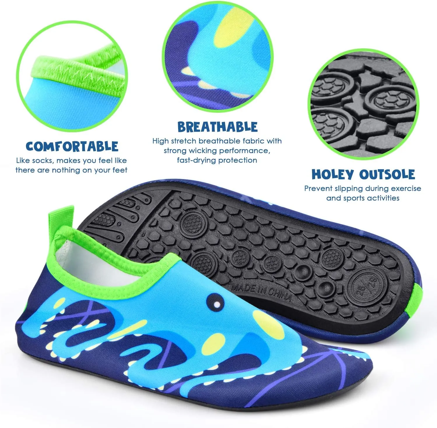 Sunnywoo Water Shoes for Kids Girls BoysToddler Kids Swim Water Shoes Quick Dry Non-Slip Water Skin Barefoot Sports Shoes Aqua Socks for Beach Outdoor Sports