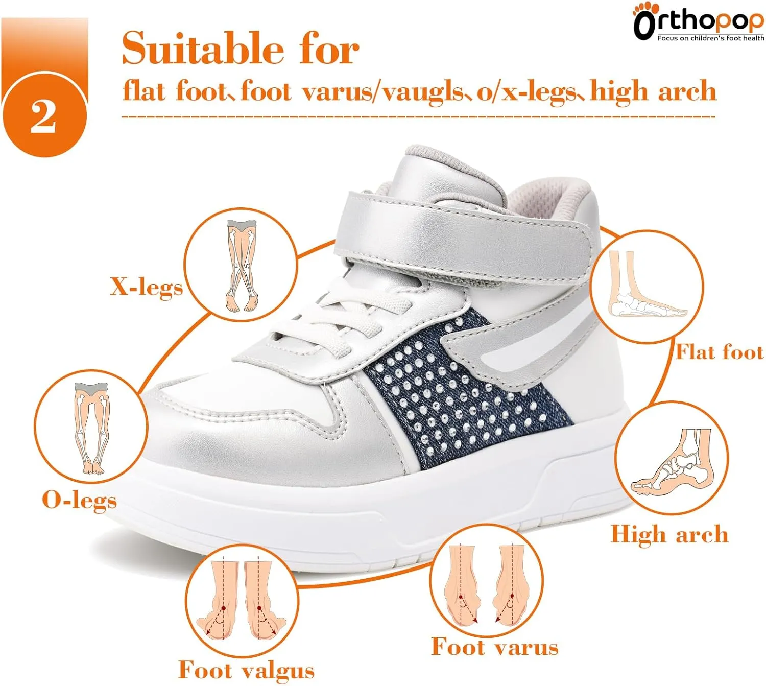Toddler Ankle and Arch Support Orthopedic Shoes,Girls'Thick Sole Sneakers