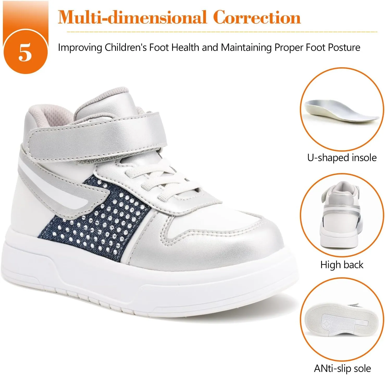Toddler Ankle and Arch Support Orthopedic Shoes,Girls'Thick Sole Sneakers