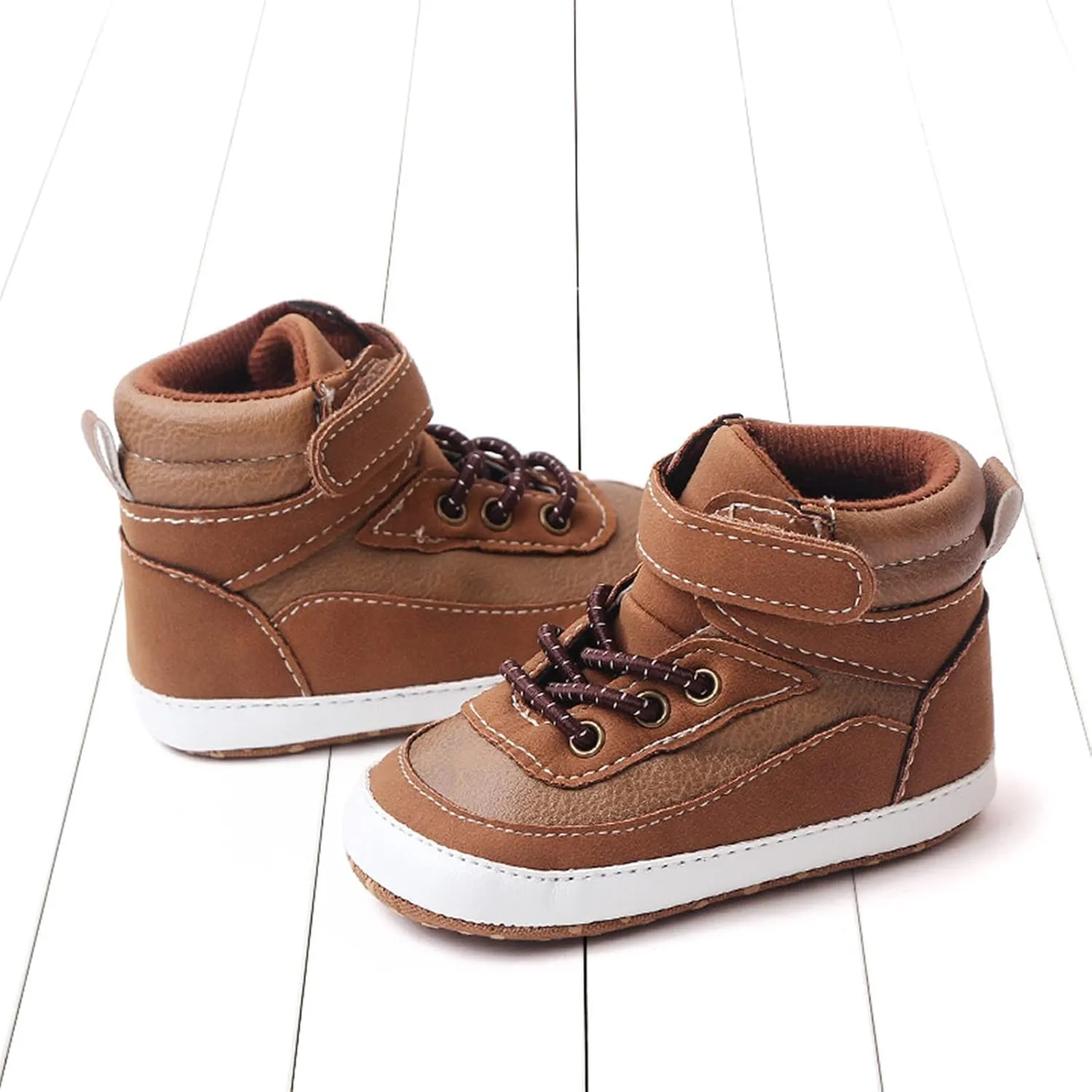 Toddler Baby Boys Girls High Tops Ankle Sneakers Soft Anti-Slip Sole PU Leather Infant Prewalker First Walking Shoes up Light