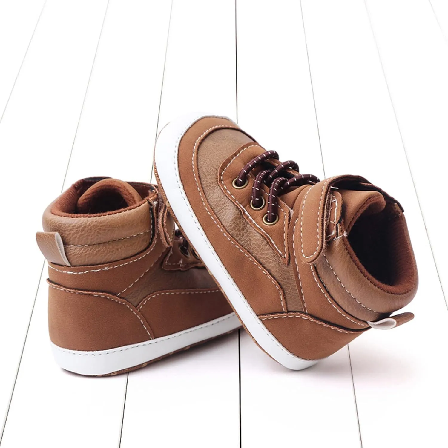 Toddler Baby Boys Girls High Tops Ankle Sneakers Soft Anti-Slip Sole PU Leather Infant Prewalker First Walking Shoes up Light