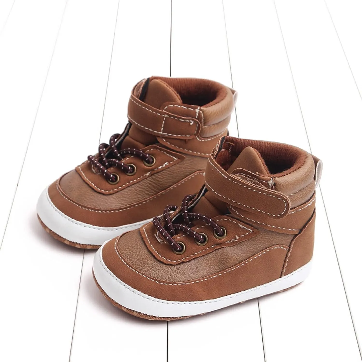 Toddler Baby Boys Girls High Tops Ankle Sneakers Soft Anti-Slip Sole PU Leather Infant Prewalker First Walking Shoes up Light