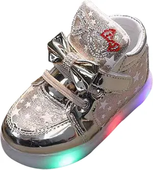Toddler Baby Light Up Shoes Kids Girls Non Slip Glitter High Top Sneakers Fashion Child Flashing Mesh Wide Sport Shoes