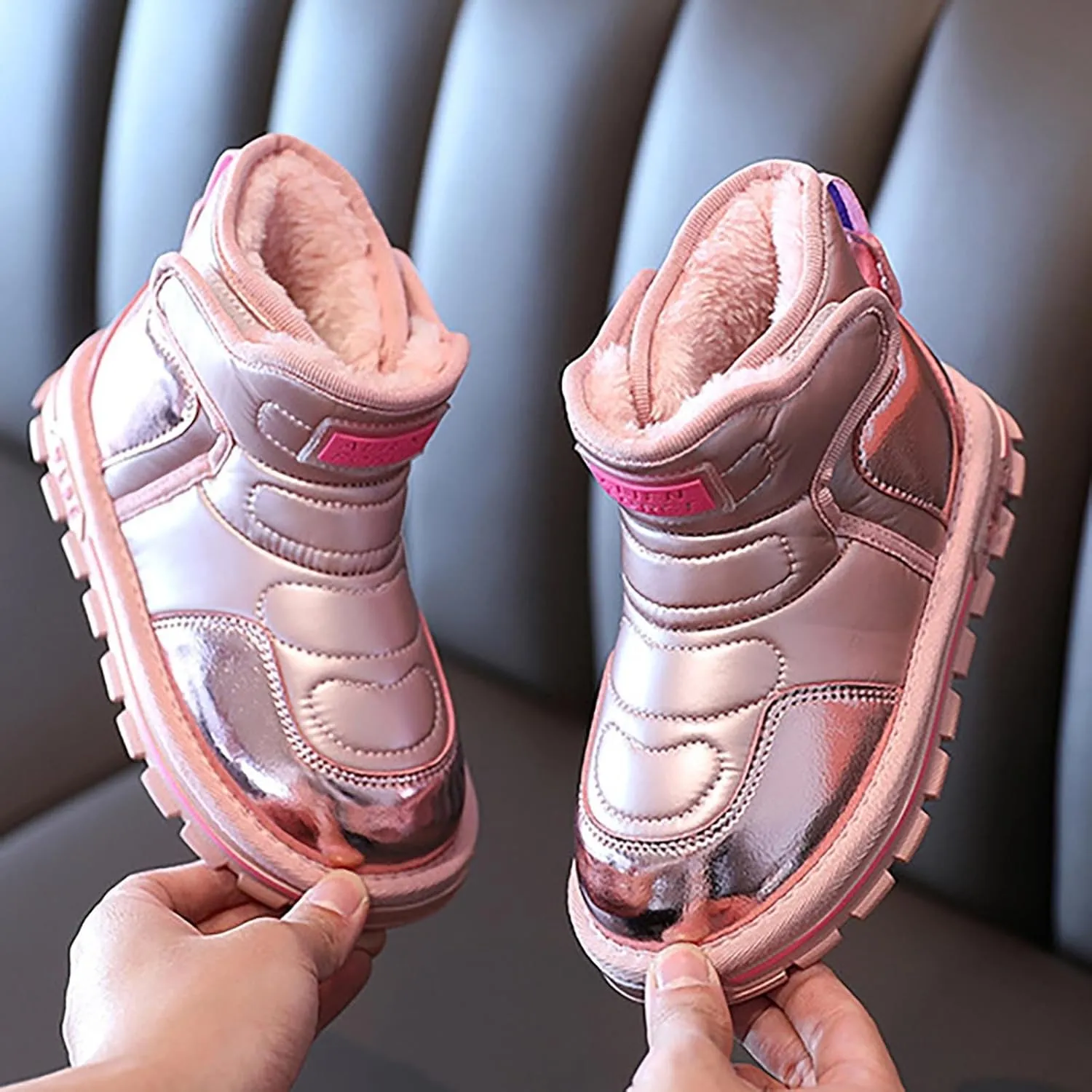 Toddler Boots Baby Girl Boy Waterproof Ankle Boots Toddler Leather Soft Sole Non-Slip Booties Kids Cozy Walking Shoes
