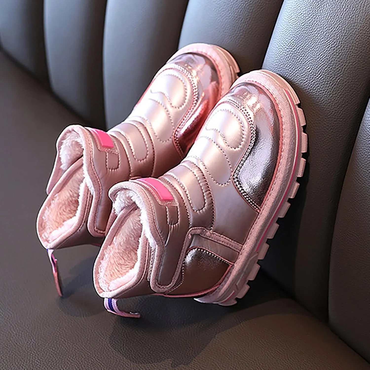 Toddler Boots Baby Girl Boy Waterproof Ankle Boots Toddler Leather Soft Sole Non-Slip Booties Kids Cozy Walking Shoes