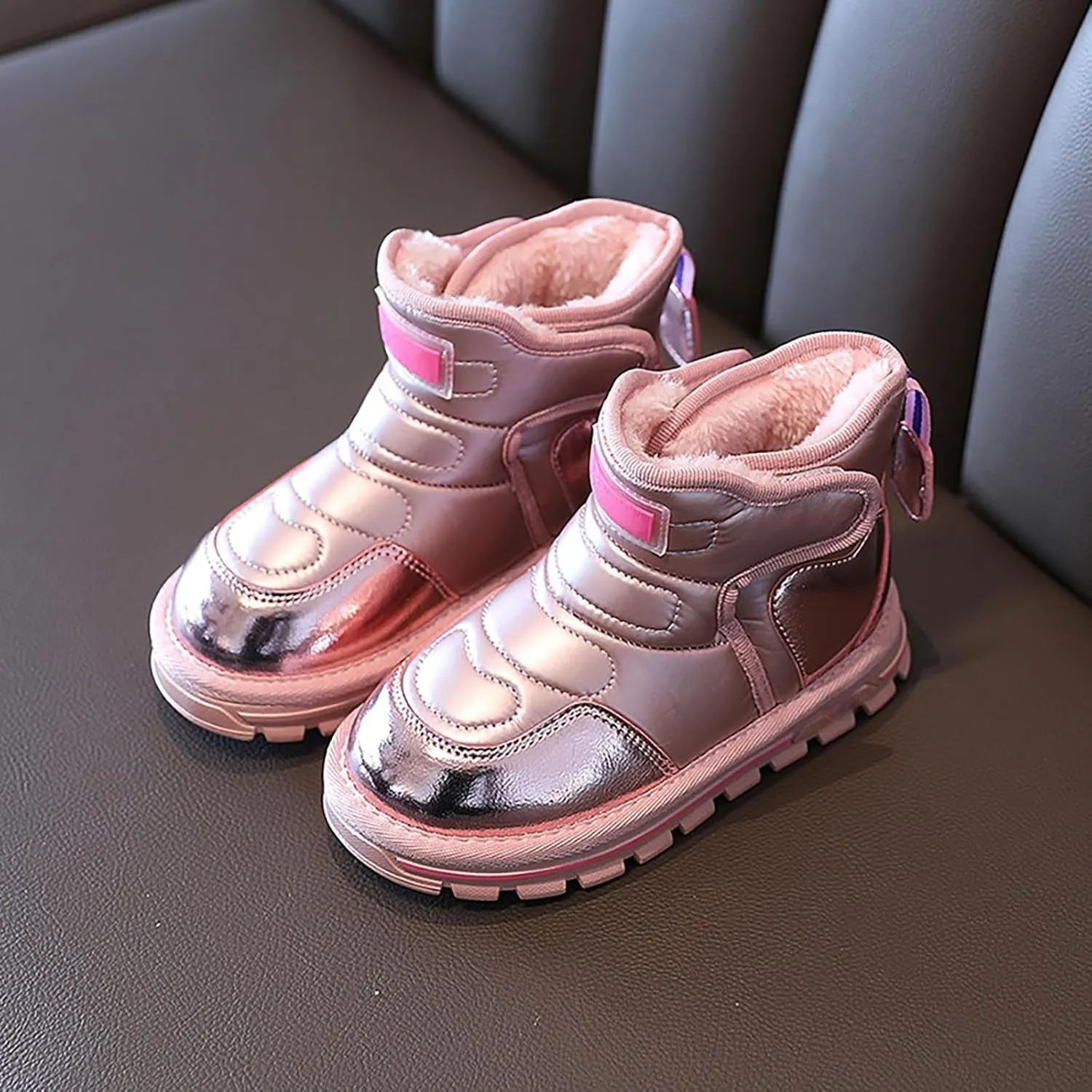 Toddler Boots Baby Girl Boy Waterproof Ankle Boots Toddler Leather Soft Sole Non-Slip Booties Kids Cozy Walking Shoes