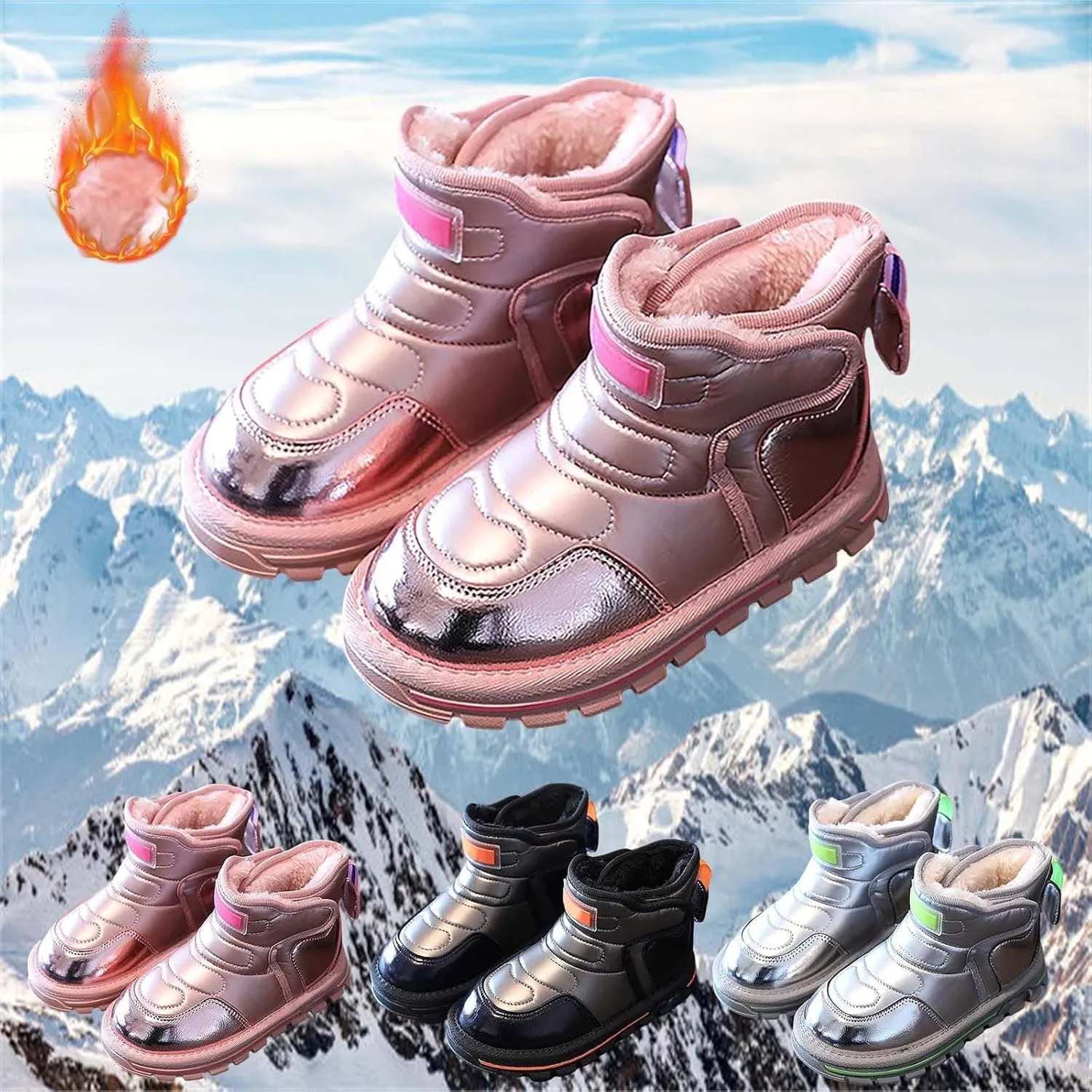 Toddler Boots Baby Girl Boy Waterproof Ankle Boots Toddler Leather Soft Sole Non-Slip Booties Kids Cozy Walking Shoes