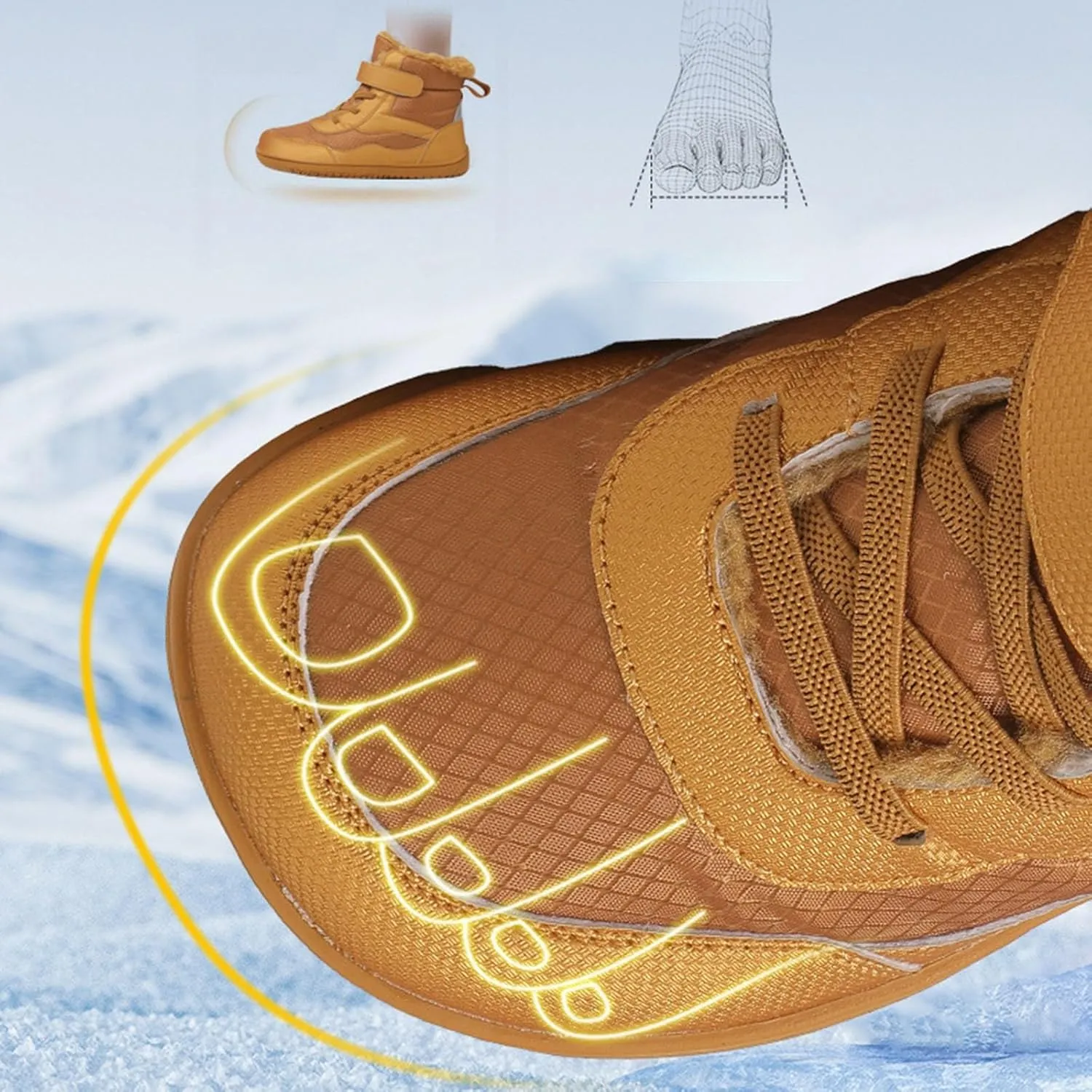 Toddler Boys Girls Winter Snow Barefoot Boots with Wide Toe Box Slip Drop Sole Ankle Boots Hiking Fur Lined Winter Boots