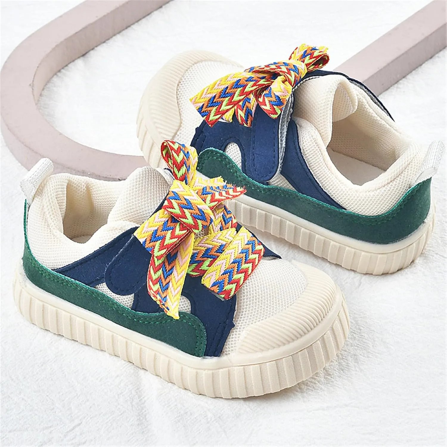 Toddler Bump Toe Sneaker Baby Anti-Slip Contrasting Color Lace-Up Canvas Infant Outdoor Soft Sole Running Shoes